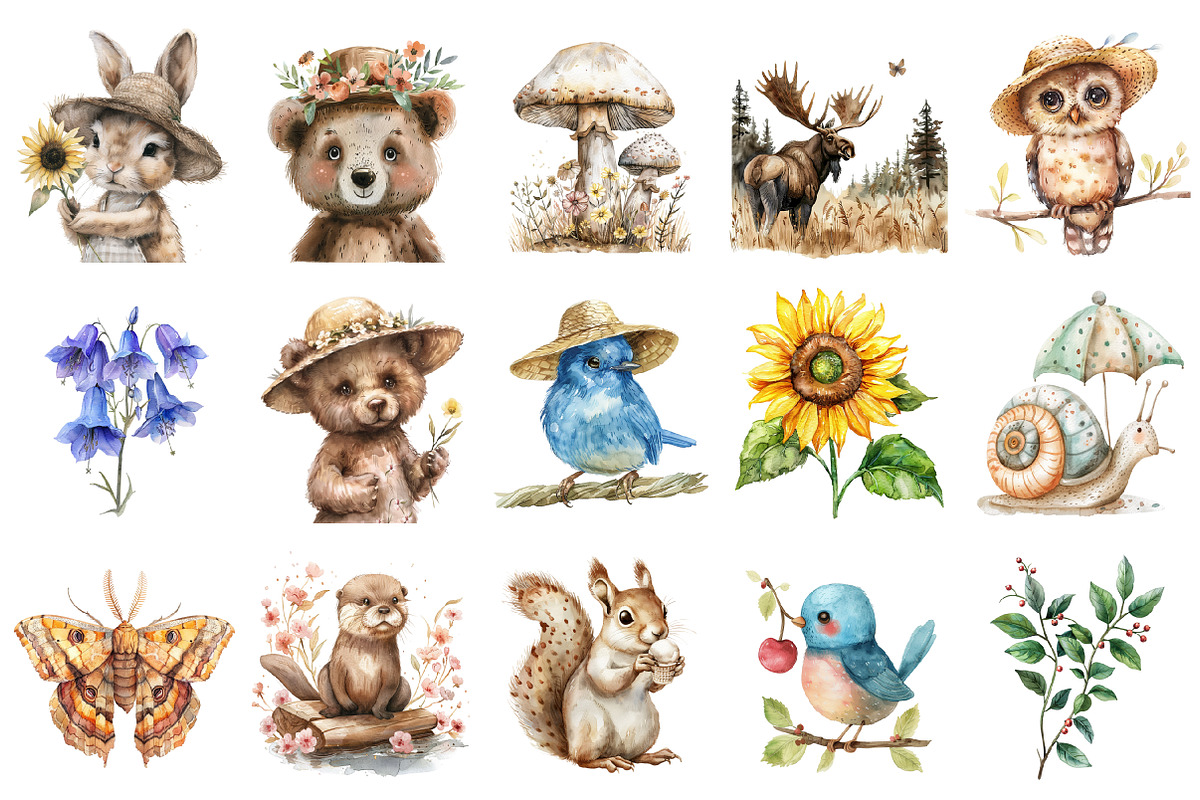 Boho Summer Woodland Animals Clipart, an Illustration by Design Market (Photo 3 of 4)