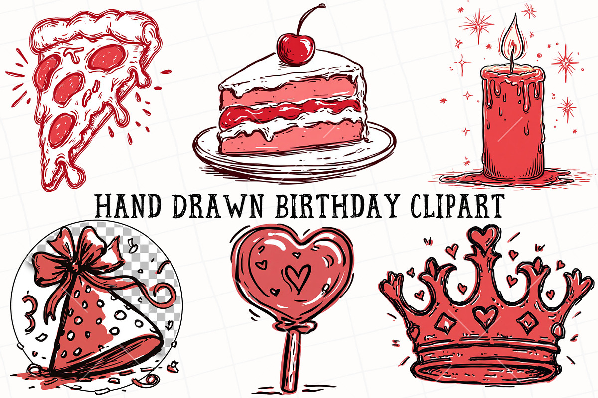 Hand Drawn Birthday Clipart, an Illustration by OK Design (Photo 2 of 6)