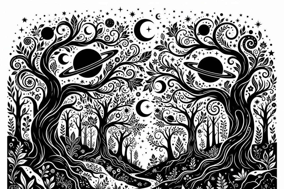 50 Mystical Galaxy Forest Silhouette, a Technology Illustration by Amazin_art (Photo 28 of 34)