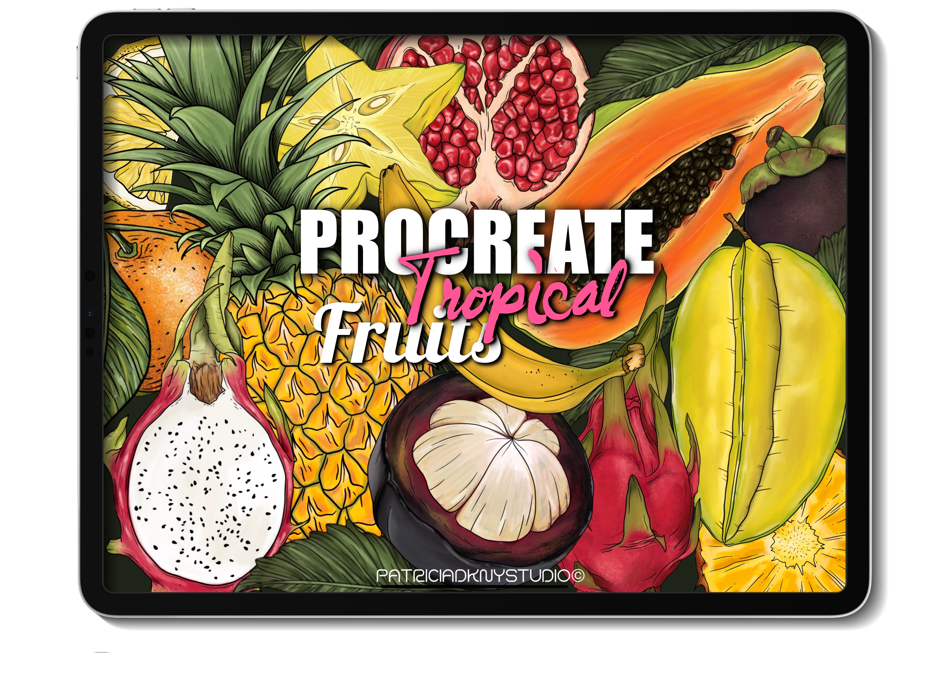 Procreate tropical fruit stamps, a Brush Add-On by PDknyStudio