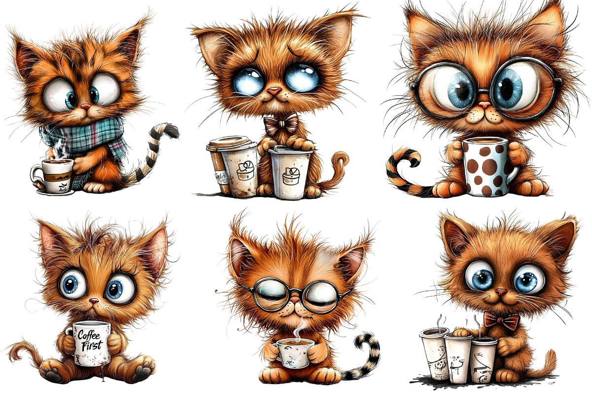 Cute Kitten Drinking Coffee Clipart, an Illustration by DreamArtGraphic (Photo 5 of 5)