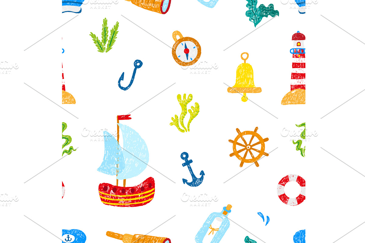 Nautical elements. Crayon drawing, a Texture Illustration by Valerie Bodnar