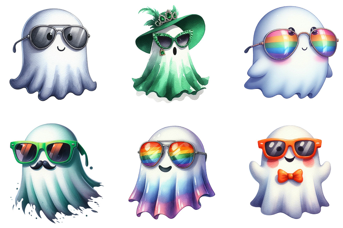 Sassy Shades Ghost Halloween Clipart, an Illustration by DreamArtGraphic (Photo 4 of 5)