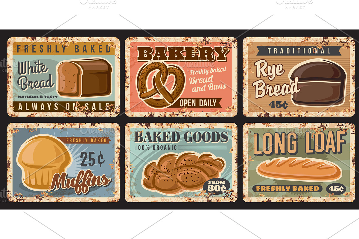 Bread metal rusty plates, a Food Illustration by Vector Tradition