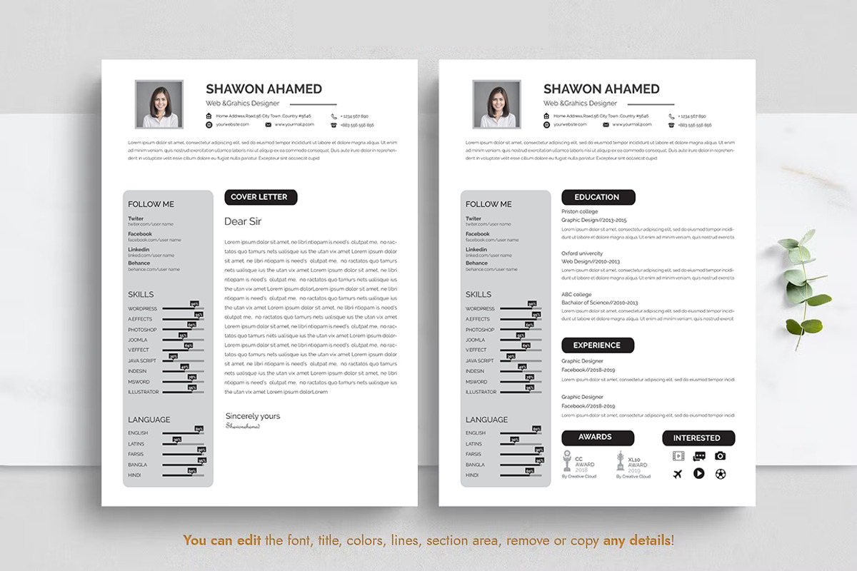 Modern Resume CV Template Design, a Resume Template by Blackcloud_Creations (Photo 5 of 5)