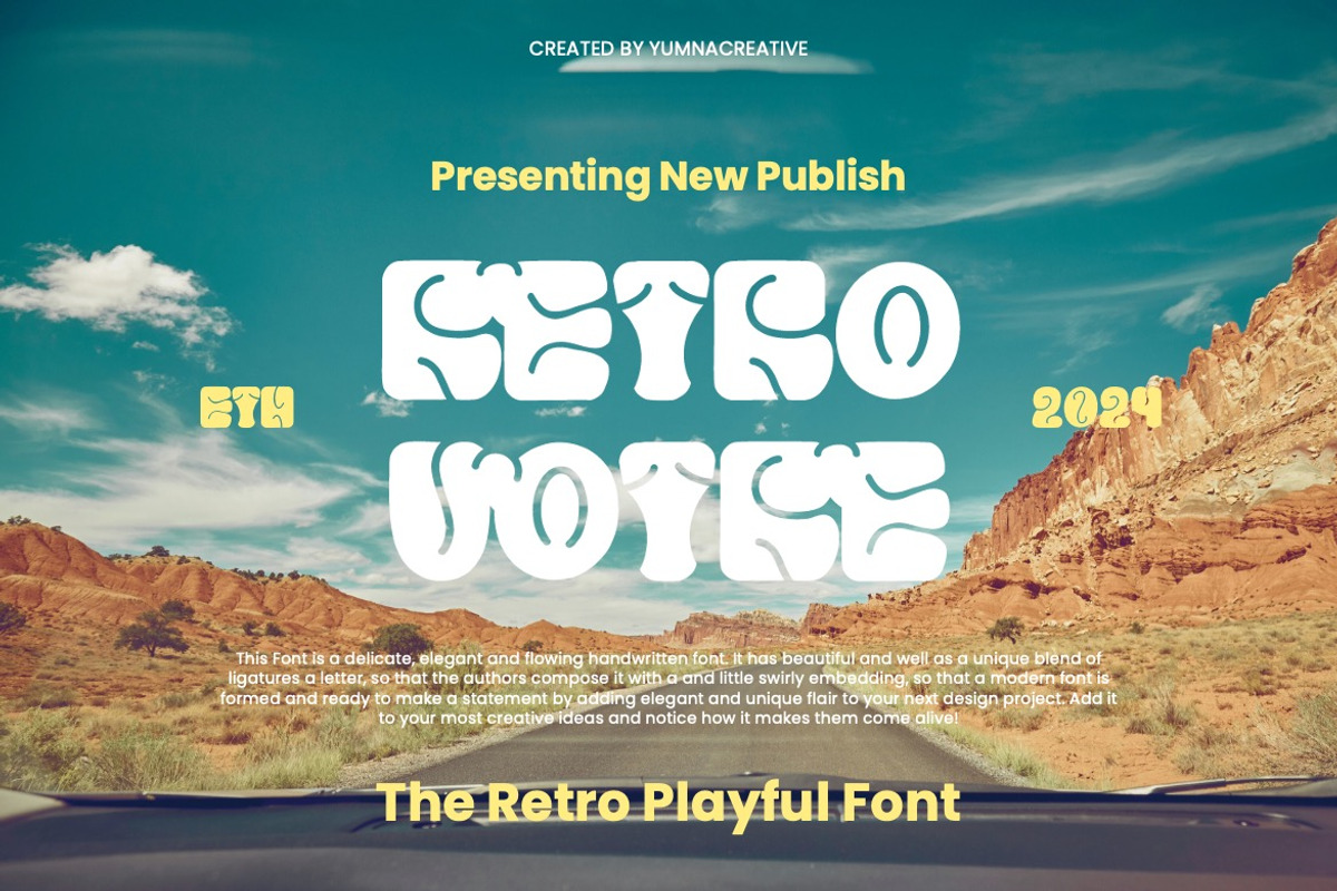 Retro Votre - Retro Playful Font, a Sans Serif Font by Dhabee (Photo 1 of 11)