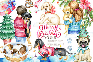 Christmas dogs Clipart, Holiday pug