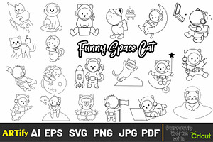 Space Cat, Astronaut Cat Outline, an Animal Illustration by ARTify Illustrations
