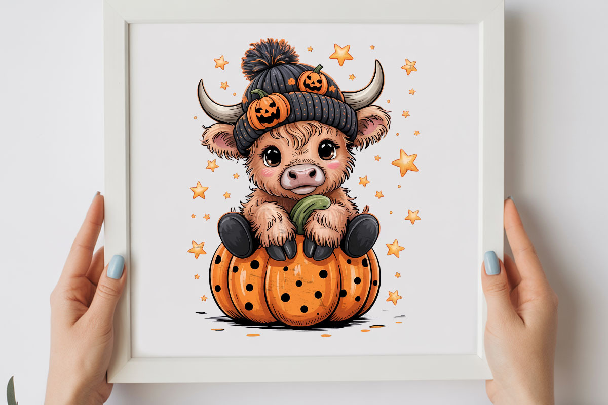 Cute Halloween Highland Cow PNG, a Graphic by olgasallom (Photo 2 of 3)