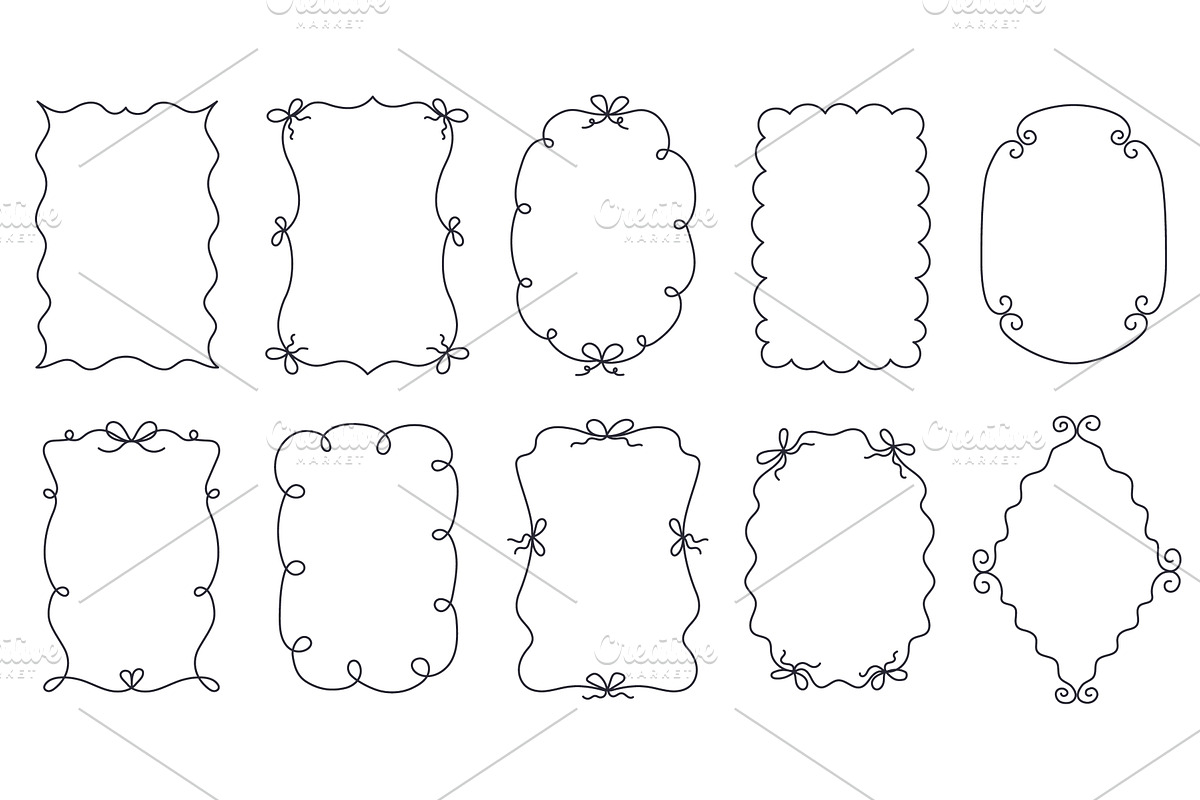 Hand drawn curly line frames. Doodle, an Illustration by winwin.art
