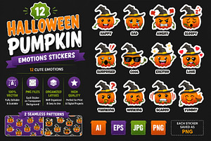 Cute Halloween Pumpkin Sticker Set, an Emoji Icon by BabySofja