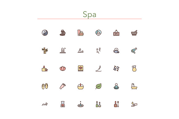 Spa Colored Line Icons