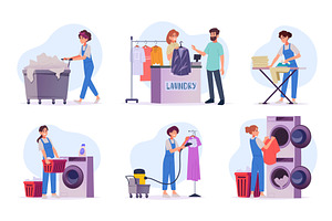 Laundry service. Male and female, a Person Illustration by Onyx