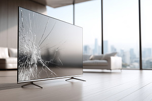 Modern TV with cracked screen, a Technology Photo by MistyDay