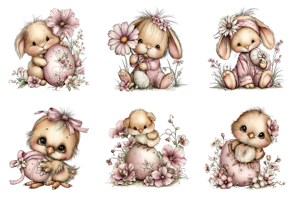 Whimsical easter chick clipart set, an Illustration by SinaCreation (Photo 3 of 11)