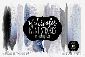 Blushing Blues Watercolor Strokes, a Texture Illustration by ClipartBrat Graphics