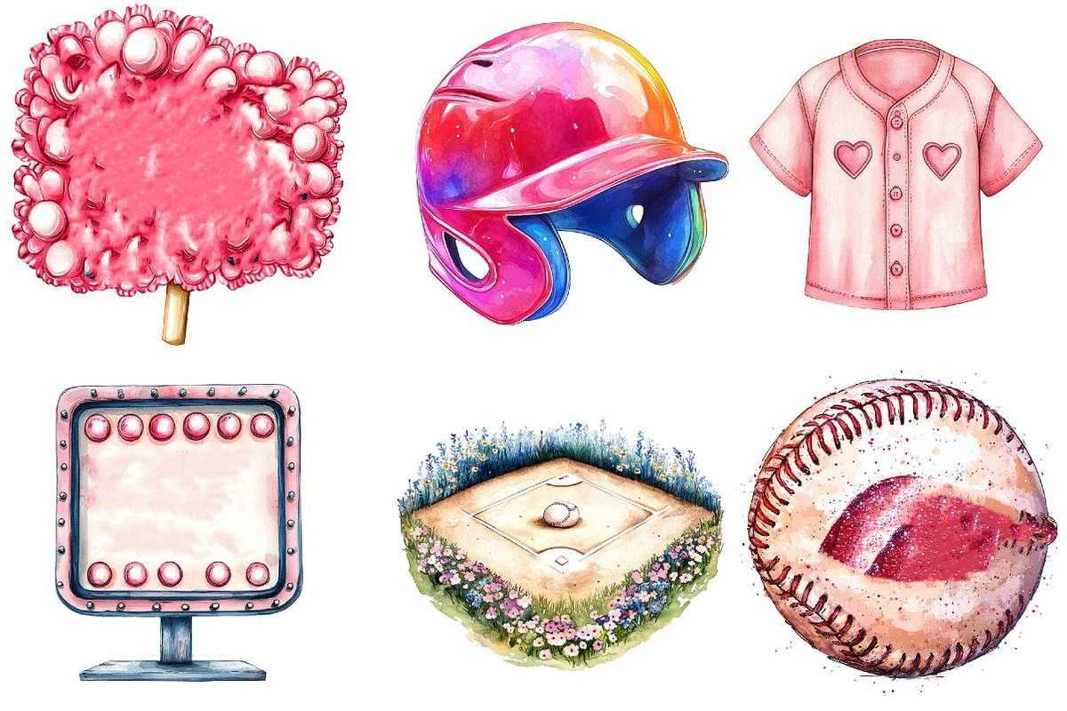 Retro Girly Baseball png Clipart, an Illustration by Watercolor design (Photo 2 of 4)