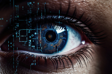 Close up of human eye with digital c, a Photo by Iftikhar Alam