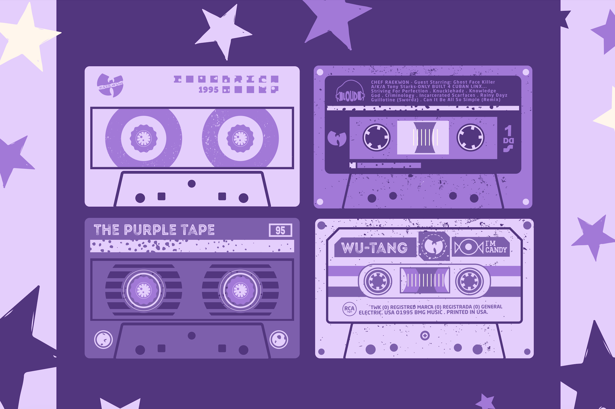 The Purple Tape 1995, an Object Illustration by Darts Lines