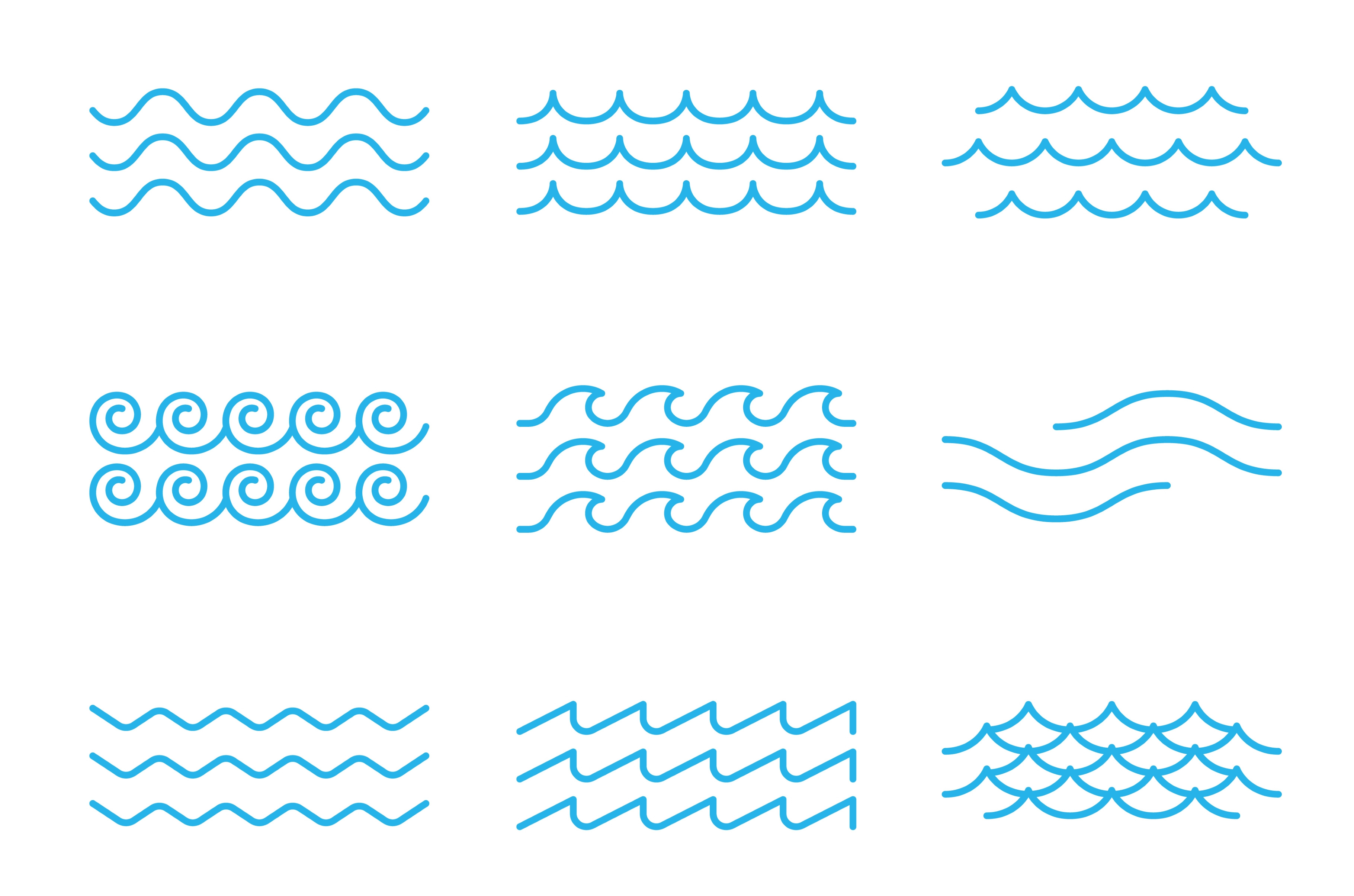 Outline sea or ocean wave icons, a Decorative Illustration by Vector ...