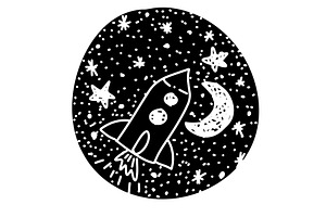 Hand drawn graphic element rocket in, a Technology Illustration by Nenahliadava Design