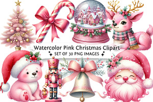 Watercolor Pink Christmas Clipart, an Illustration by DreamPrint404