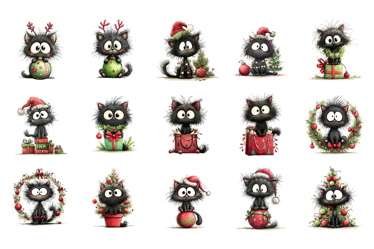 Whimsical Christmas Cats PNG, a Seasonal Illustration by Nicolle's Colorful Art (Photo 4 of 6)
