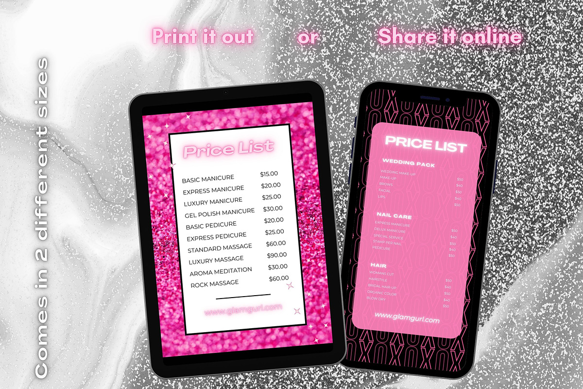 Glam Girl Biz Price Lists Templates, a Marketing Template by Hell Yeah Designs (Photo 3 of 6)