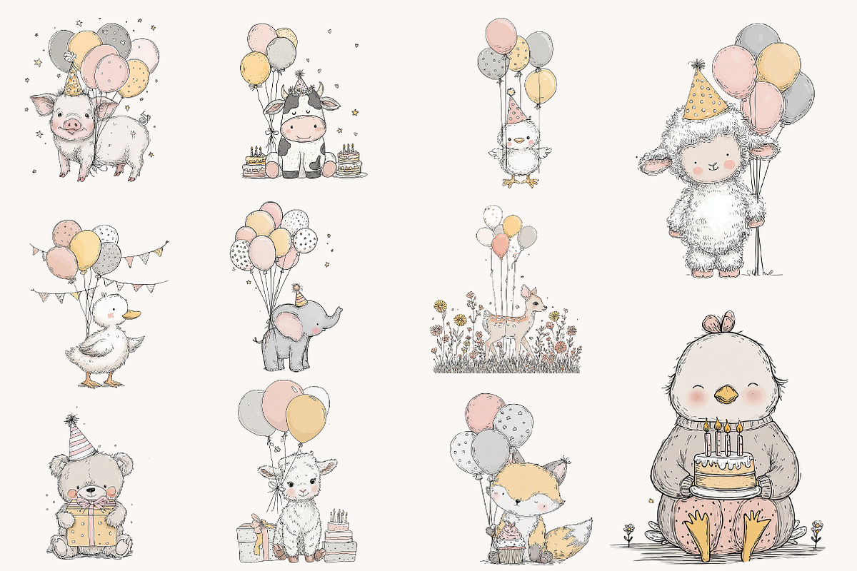 Whimsical Birthday Farm Animals PNG, an Animal Illustration by Designworld (Photo 5 of 9)