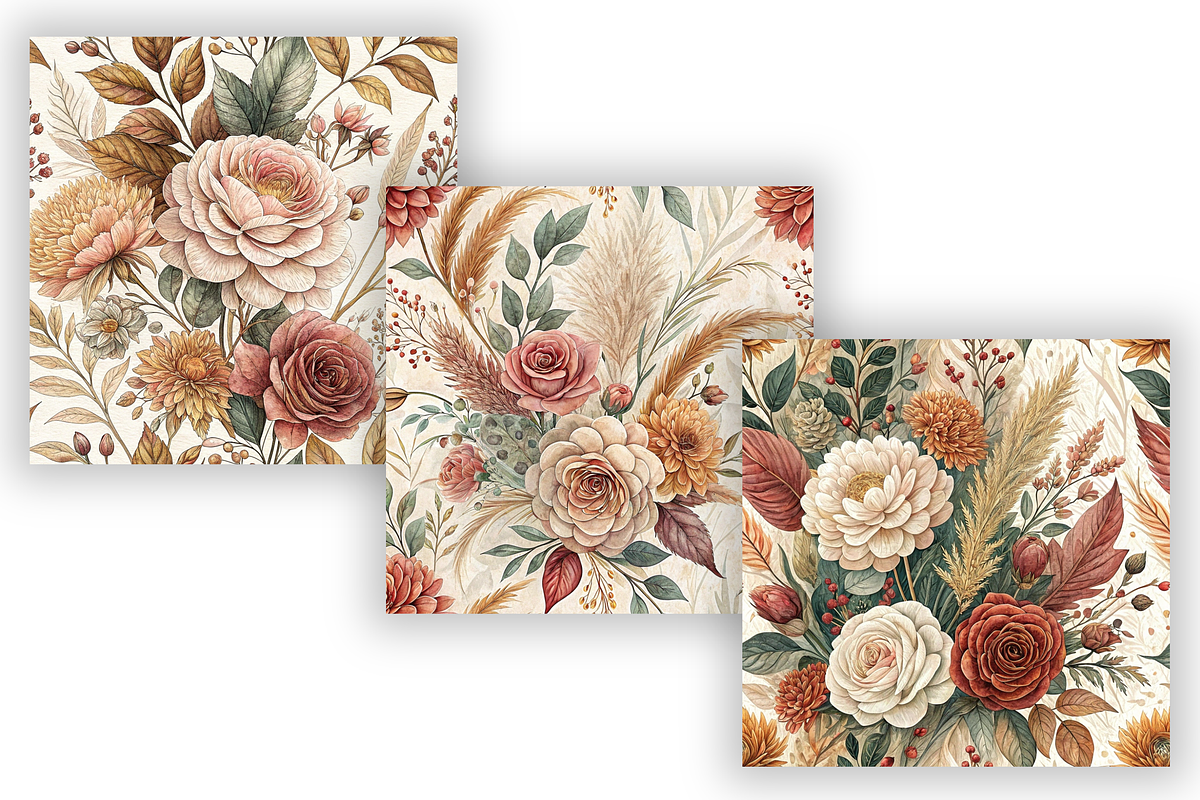 Autumn Wedding Floral Digital Paper, a Pattern Graphic by FloridPrintables (Photo 3 of 9)