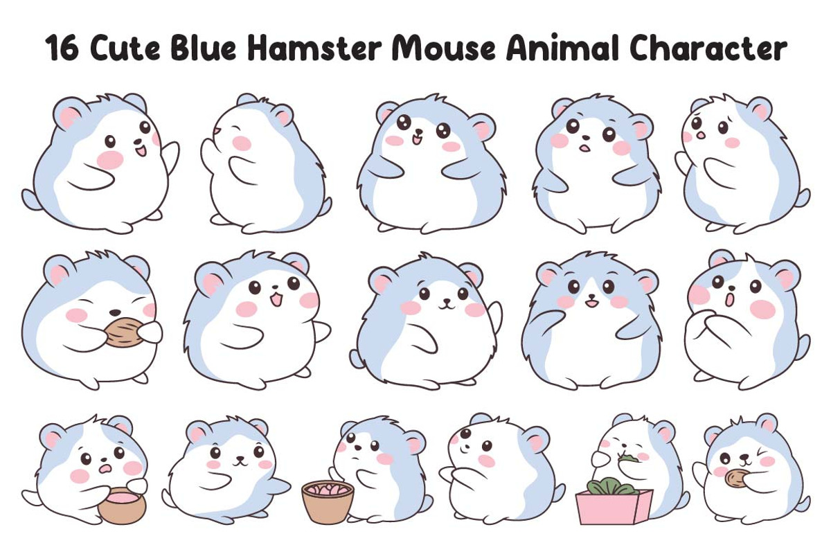 16 Cute Blue Hamster Mouse Character, an Animal Illustration by jongcreative (Photo 1 of 6)
