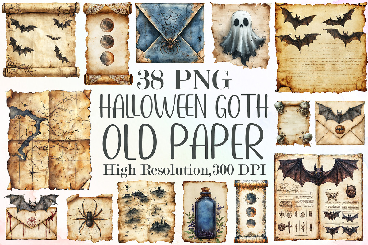 Halloween Goth Old Paper Clipart, an Illustration by Sublimation Artist (Photo 1 of 6)