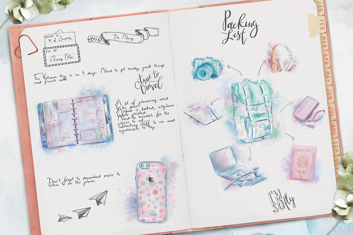 Digital nomad girl, watercolor set, a Technology Illustration by Kate Snitser (Photo 6 of 6)