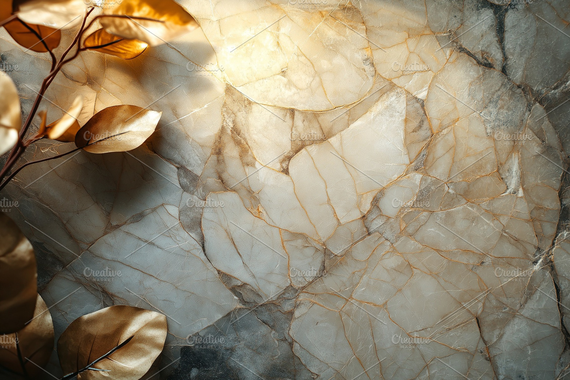 An elegant close-up of a marble surface with golden veining, accented by soft g, a Background Photo by ImageMir