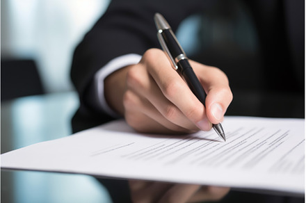 Hand signing business contract, a Business Photo by Ylivdesign