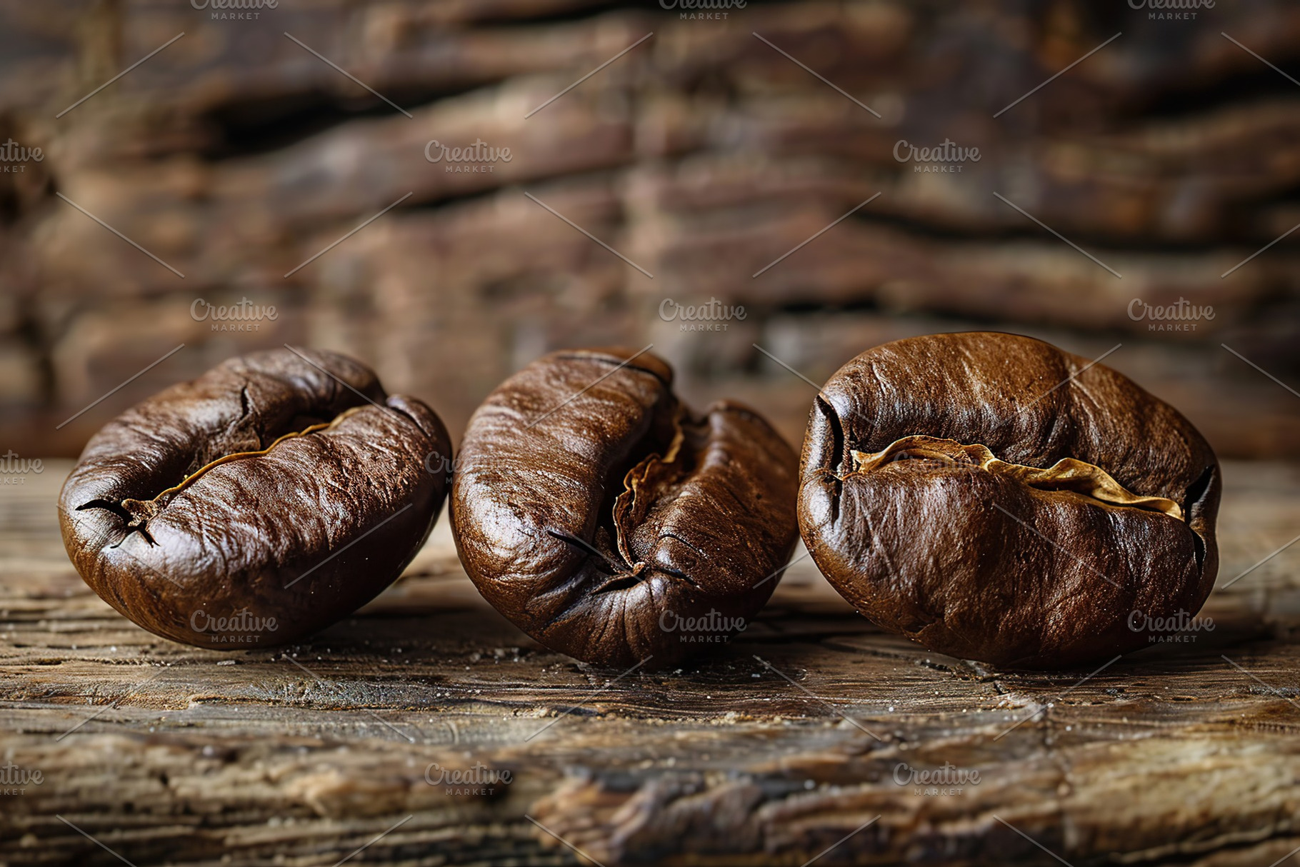 Coffee beans on wooden table, a Food & Drink Photo by AlyaAnd