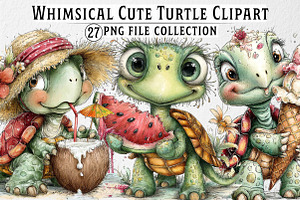 Whimsical Summer Turtle Clipart, an Illustration by Dream Creation
