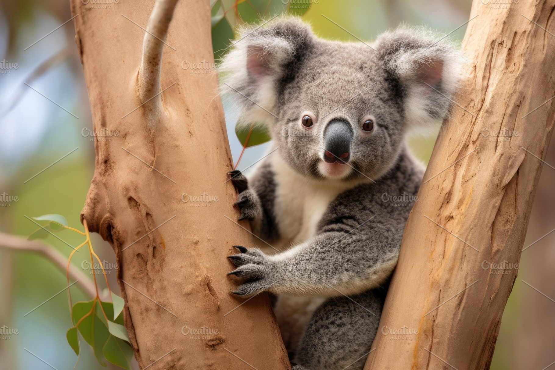 A koala sitting in a tree, making ey, a Photo by Iftikhar Alam