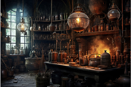 Magical wizard laboratory. Generate, an Illustration by Ylivdesign