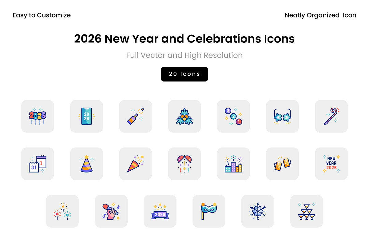 2026 New Year and Celebrations Icons, a Solid Icon by Wencory (Photo 2 of 2)