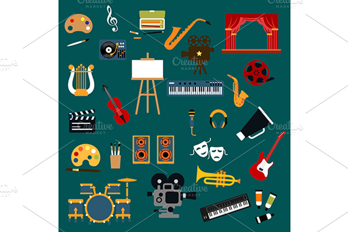 Art, music, cinema and theater icons, a Graphic by Vector Tradition
