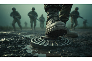 Close up of a soldiers muddy boot, an Industrial Photo by Igor Tichonow