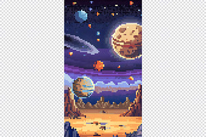 Alien Planet Pixel Art Background