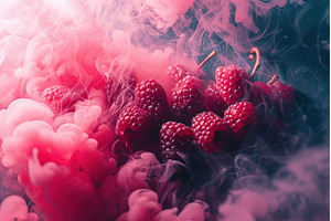 Berries decorated pink smoke, an Abstract Photo by Ylivdesign