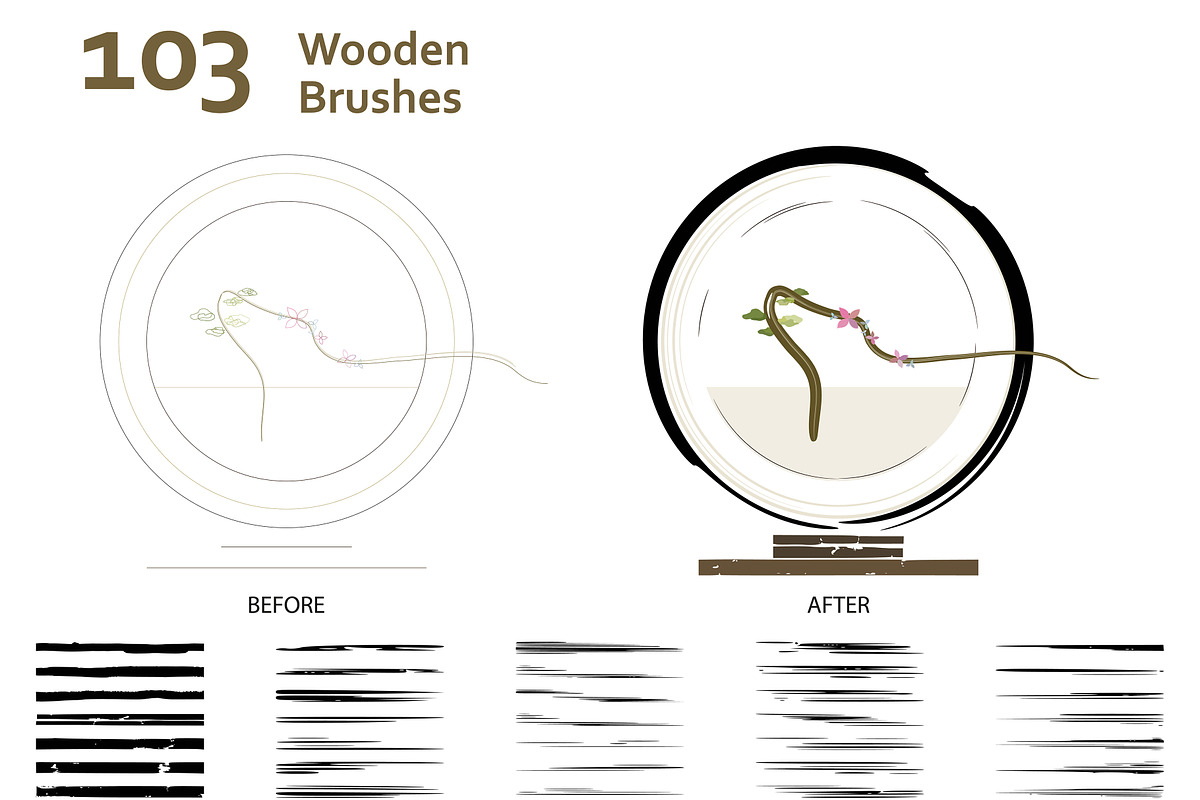 AI Hollow + Wooden + Sketch Brushes, a Brush Add-On by 103cia (Photo 2 of 3)