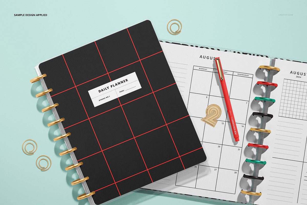 Top View Two Spiral Planners mockup, a Pens & Pencil Mockup by creatsy5 (Photo 4 of 5)