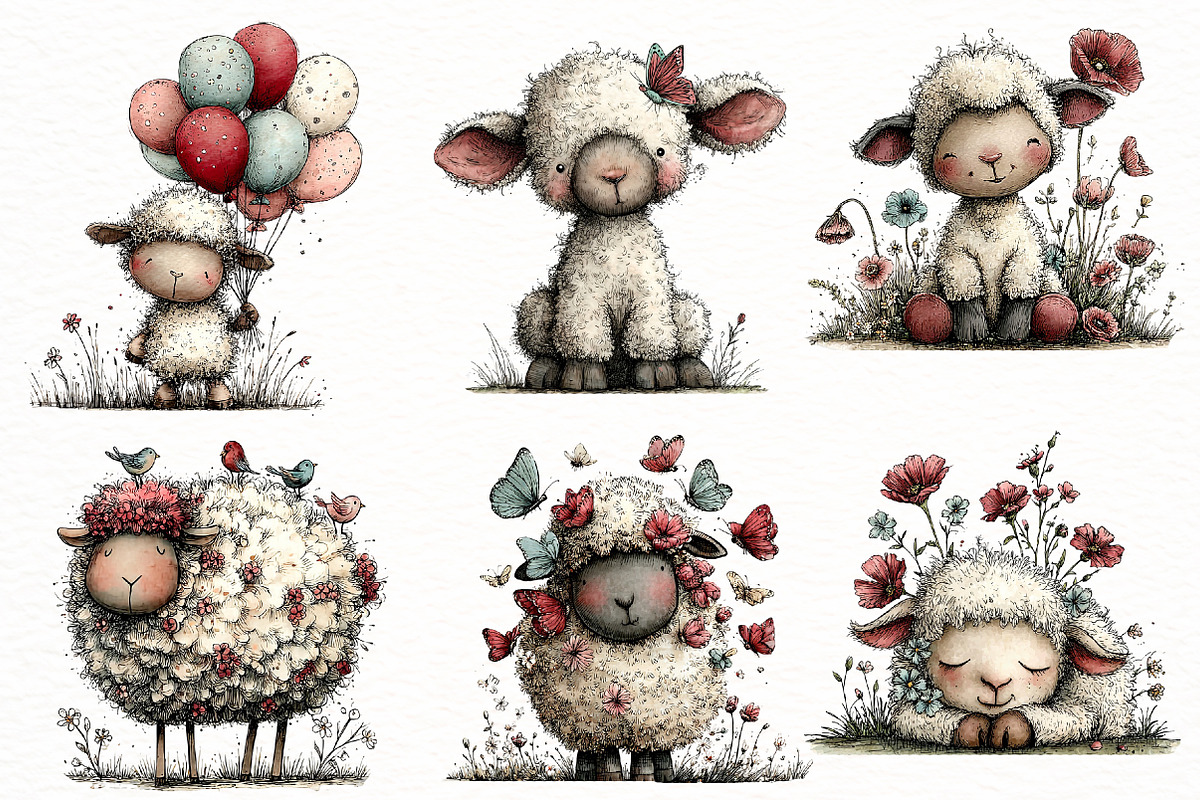 Whimsical spring sheep Clipart, an Illustration by Designworld (Photo 4 of 8)