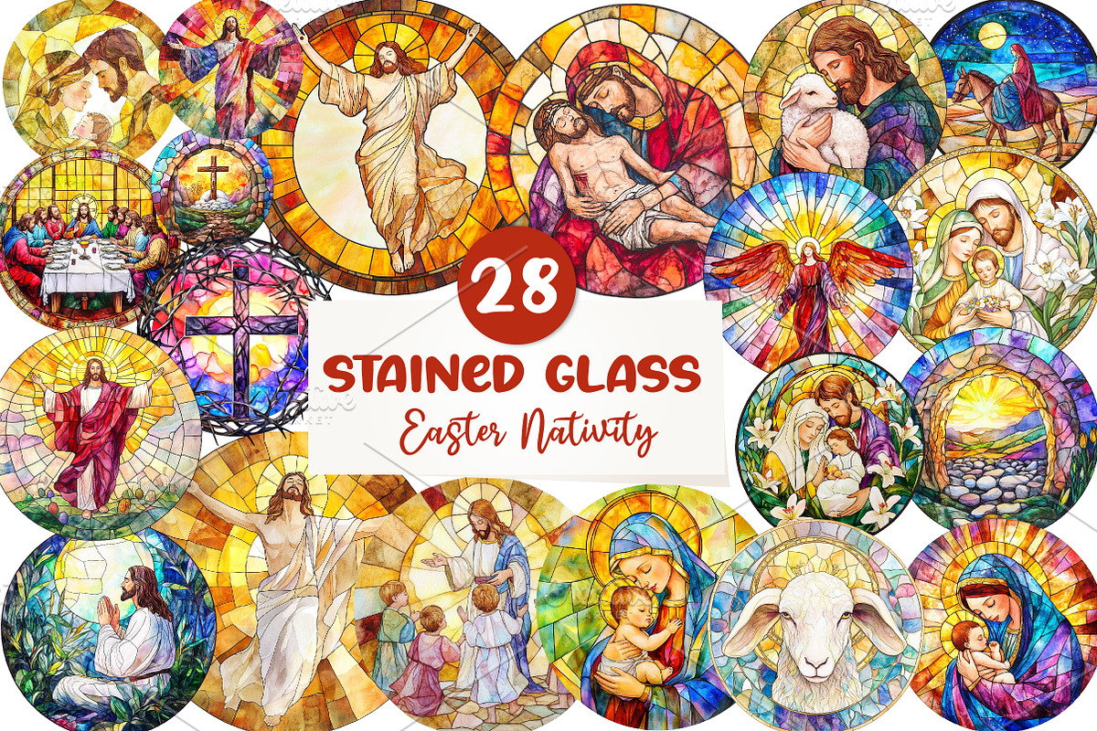 Round Stained Glass Easter Nativity, an Illustration by CreationArt (Photo 1 of 5)