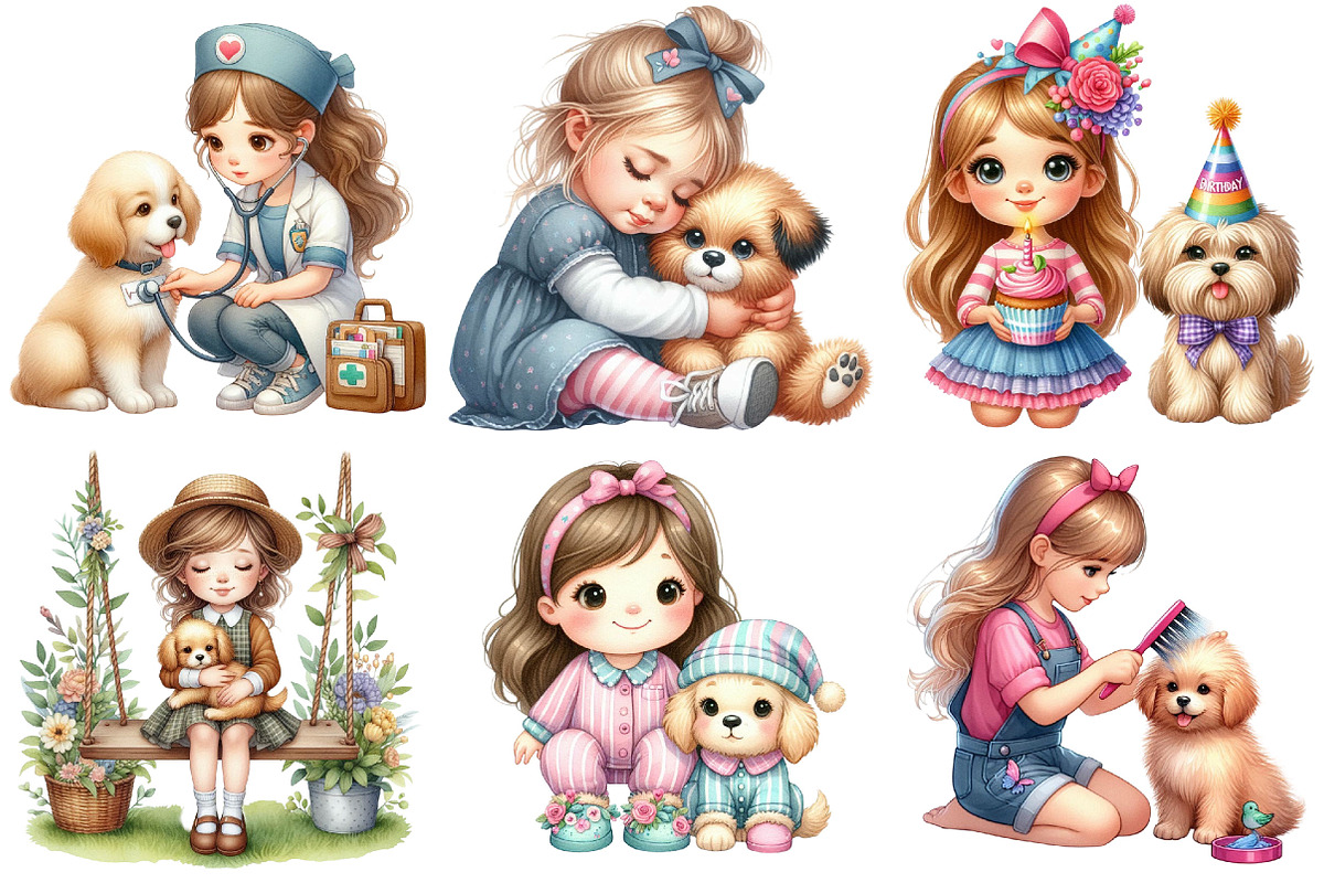 Little Girl and Dog Clipart, an Illustration by Pixels.Craft (Photo 4 of 9)