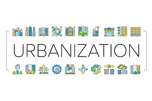 urbanization city development icons, an Illustration by pikepicture